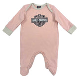 Harley-Davidson Baby Girls' Bar & Shield Logo Knit Footed Romper, Pink