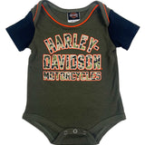 Harley-Davidson Baby Boys' Camo Print Raglan Short Sleeve Creeper
