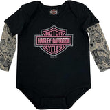 Harley-Davidson Baby Girls' Glitter B&S Mesh Tattoo Long Sleeve Creeper