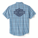 SHIRT-WOVEN,BLUE/OFF WHITE PLAID