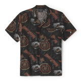 SHIRT-WOVEN,BLACK ALOHA PRINT