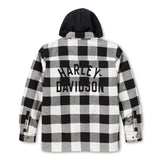 Harley-Davidson Men's Traveler Hooded Shirt Jacket - Plaid - Cloud Dancer & Harley Black