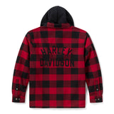 Harley-Davidson Men's Traveler Hooded Shirt Jacket - Plaid - Deep Red & Harley Black