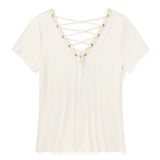 Harley-Davidson Women's Bling Sunset Ride Short Sleeve Laced Back Tee - Cloud Dancer