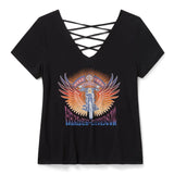 Harley-Davidson Women's Bling Sunset Ride Short Sleeve Laced Back Tee - Harley Black