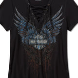 Harley-Davidson Women's Bling Dark Angel Short Sleeve Laced Front Tee - Harley Black