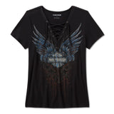 Harley-Davidson Women's Bling Dark Angel Short Sleeve Laced Front Tee - Harley Black