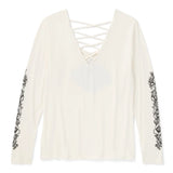Harley-Davidson Women's Bling Chrome & Roses Long Sleeve Laced Back V Neck Tee - Cloud Dancer