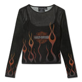 Harley-Davidson Women's Flame Long-Sleeve Mesh 2-in-1 Tank / Mesh Overlay