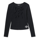 Harley-Davidson Women's Lace Up Long Sleeve Top - Harley Black