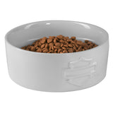 Harley-Davidson Sculpted Open Bar & Shield Logo Ceramic Pet Bowl - White